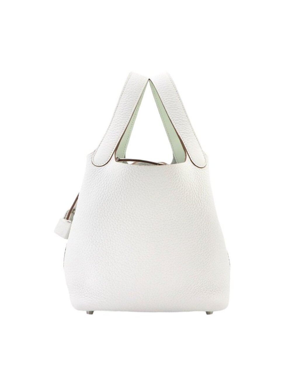 Hermes Picotin Lock PM Ex Hand Bag Taurillon Clemence Vert Fizz New White